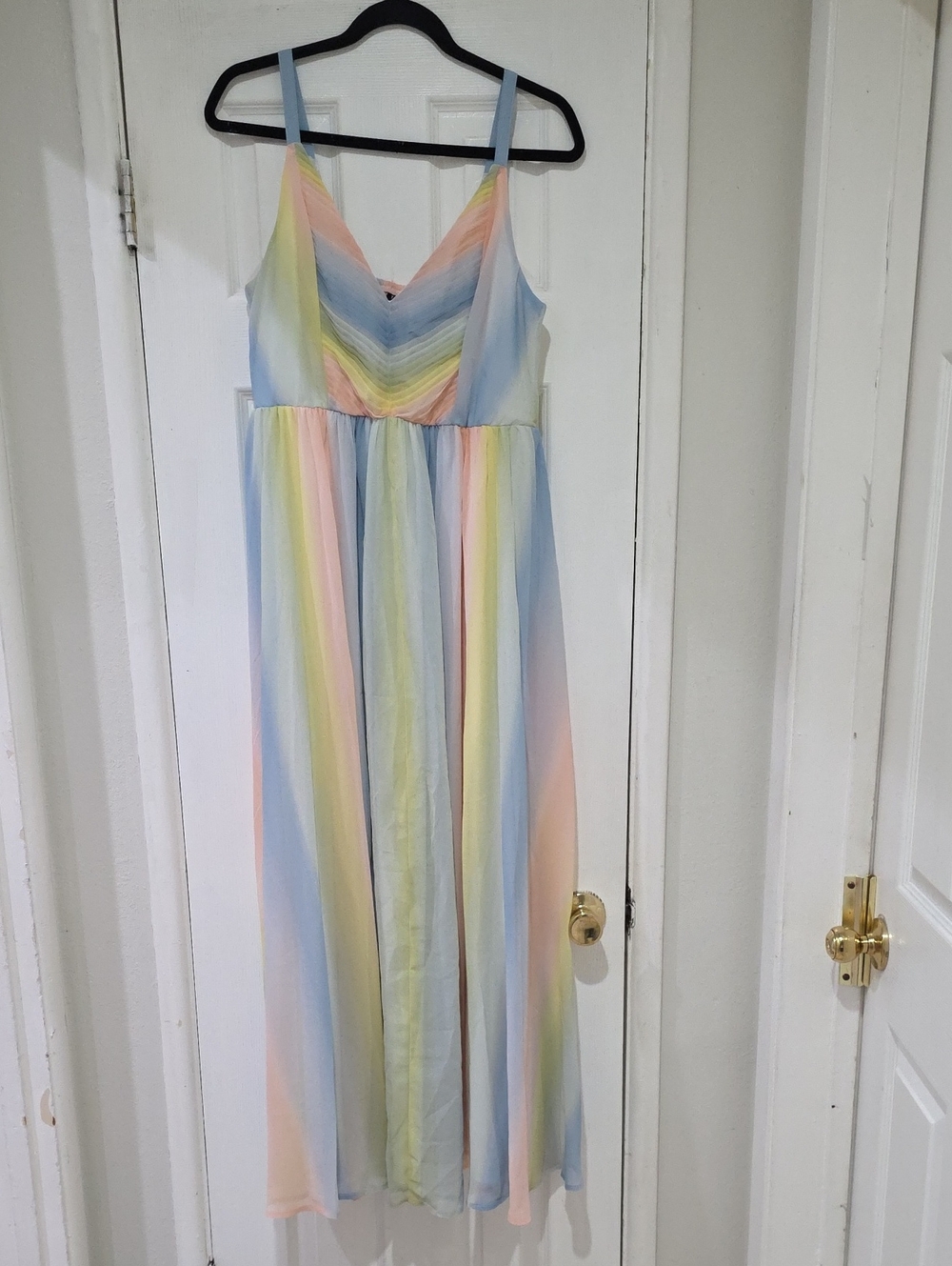 torrid Pastel Rainbow Maxi Dress in Light Blue, Pink, Yellow, Cream